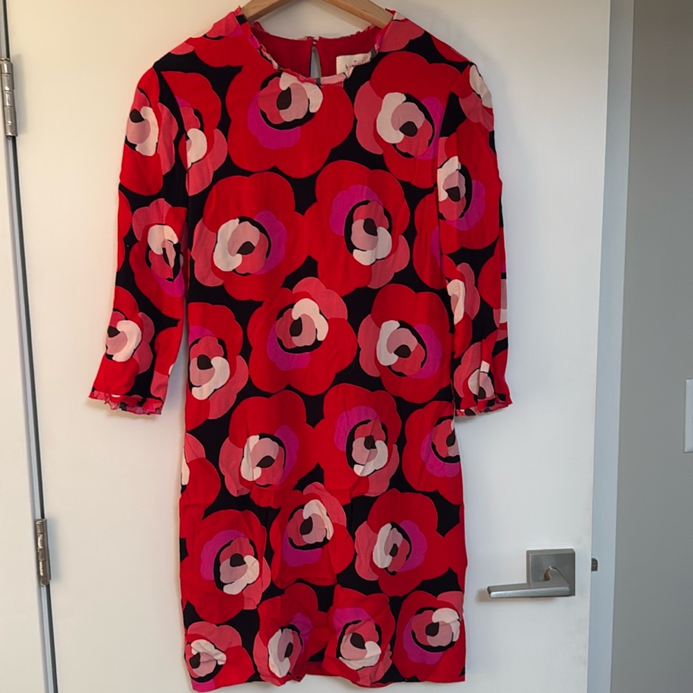 Kate Spade Red Flower Crepe Dress Size 6